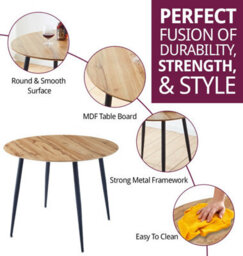 Hallowood Furniture Cullompton Round Dining Table (Tab901, 90Cm) With Light Oak Effect Top And Black Legs - thumbnail 2