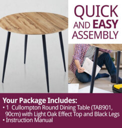 Hallowood Furniture Cullompton Round Dining Table (Tab901, 90Cm) With Light Oak Effect Top And Black Legs - thumbnail 7
