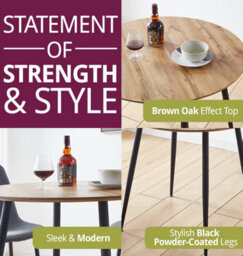 Hallowood Furniture Cullompton Round Dining Table (Tab901, 90Cm) With Light Oak Effect Top And Black Legs - thumbnail 4