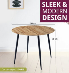 Hallowood Furniture Cullompton Round Dining Table (Tab901, 90Cm) With Light Oak Effect Top And Black Legs - thumbnail 3