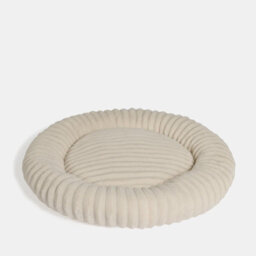 OHS Faux Fur Ribbed Round Donut Pet Bed Washable Calming Dog Beds, Cream