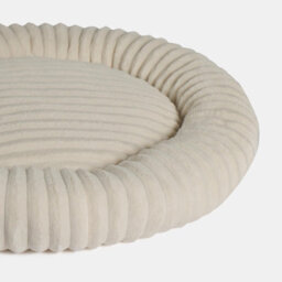OHS Faux Fur Ribbed Round Donut Pet Bed Washable Calming Dog Beds, Cream - thumbnail 2