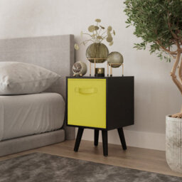 Urbn-Living Urbnliving 51Cm Height Black Wooden Cube Storage Bookcase Yellow Inserts Scandinavian Black Legs - thumbnail 1