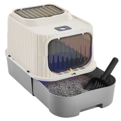 Living And Home Grey Double-Door Detachable Cat Litter Box With Uv Sterilisation, Pull-Out Tray And Scoop, 37Cm W X 49Cm D X 37Cm H - image 1