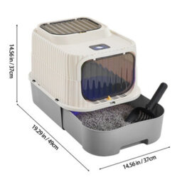 Living And Home Grey Double-Door Detachable Cat Litter Box With Uv Sterilisation, Pull-Out Tray And Scoop, 37Cm W X 49Cm D X 37Cm H - thumbnail 6