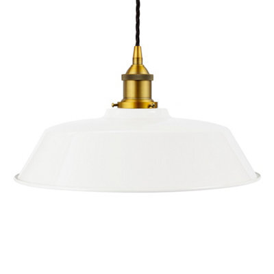 White Chancery Painted Dome Pendant Light With Antique Gold Lamp Holder And Black Twisted Cable - Se Home - image 1