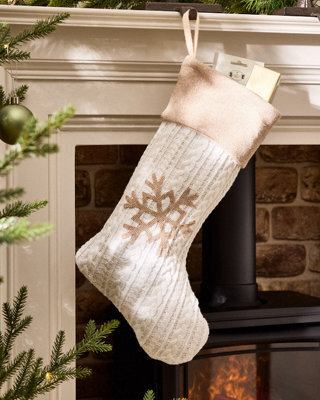 Dibor Cosy Snowflake Christmas Stocking - Large 50 Cm, Rustic Scandi Hygge Cable Knit - image 1
