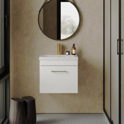 Balterley Millwich 1 Drawer Wall Hung Vanity Basin Unit - 500mm - Gloss White With Brushed Brass D-Shaped Handle (Tap Not Included) - thumbnail 2