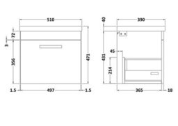 Balterley Millwich 1 Drawer Wall Hung Vanity Basin Unit - 500mm - Gloss White With Brushed Brass D-Shaped Handle (Tap Not Included) - thumbnail 8