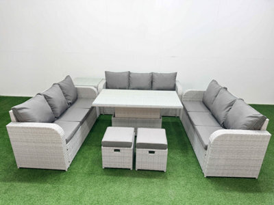 Fimous 11 Seater Outdoor Garden Furniture Set Adjustable Lifting Dining Or Coffee Table 3 Seater Sofa 2 Stools Side Table - image 1
