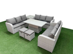 Fimous 11 Seater Outdoor Garden Furniture Set Adjustable Lifting Dining Or Coffee Table 3 Seater Sofa 2 Stools Side Table - thumbnail 2