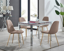 Furniturebox Uk Enna White Glass Extending Dining Table And 4 Cappuccino Corona Gold Leg Chairs