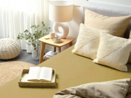 Beliani Fitted Sheet Janbu Cotton 160 X 200 Cm Olive Green - thumbnail 2