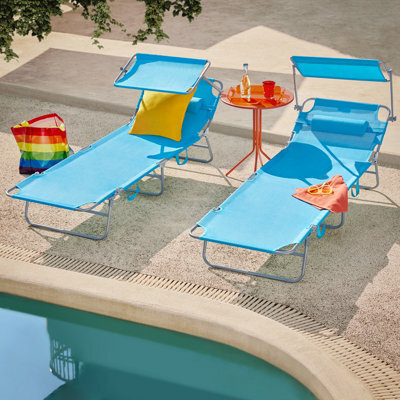 Sobuy Ogs48-Bx2, Set Of 2 Outdoor Garden Beach Folding Chair Sun Lounger With Adjustable Sun Shade And Backrest,blue - image 1