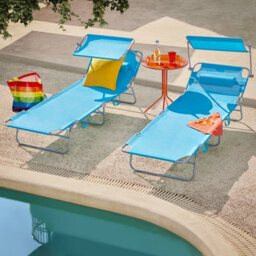Sobuy Ogs48-Bx2, Set Of 2 Outdoor Garden Beach Folding Chair Sun Lounger With Adjustable Sun Shade And Backrest,blue
