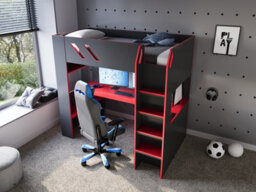Recoil Orbit Gaming High Sleeper With Adjustable Height Desk Black & Red - thumbnail 3