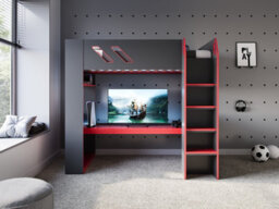 Recoil Orbit Gaming High Sleeper With Adjustable Height Desk Black & Red - thumbnail 2