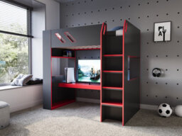 Recoil Orbit Gaming High Sleeper With Adjustable Height Desk Black & Red - thumbnail 1