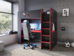 Recoil Orbit Gaming High Sleeper With Adjustable Height Desk Black & Red - thumbnail 4