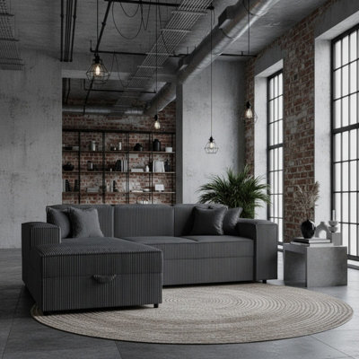 Santos L Corner Sofa Bed For Living Room Chipboard Frame Polyurethane Foam 253X166X79Cm Dark Grey Left - image 1