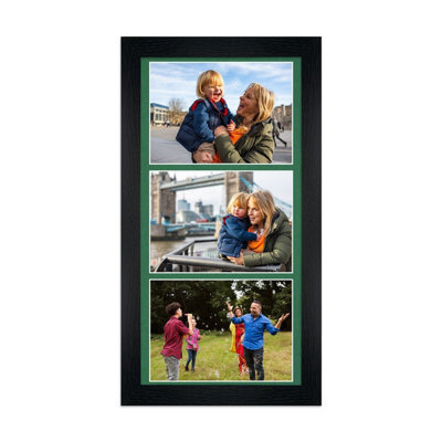AK Frames 16X8 Black Modern Multi Photo Frame With Emerald Mount - Holds 3 Apertures (3X) 7X5 Photos - image 1