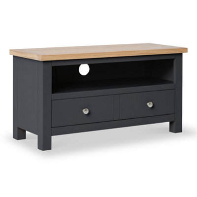 Farro Charcoal Grey 90Cm Small Tv Unit - Fully Assembled - Painted With Oak Top By Roseland Furniture - image 1
