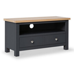 Farro Charcoal Grey 90Cm Small Tv Unit - Fully Assembled - Painted With Oak Top By Roseland Furniture - thumbnail 1