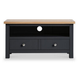 Farro Charcoal Grey 90Cm Small Tv Unit - Fully Assembled - Painted With Oak Top By Roseland Furniture - thumbnail 3