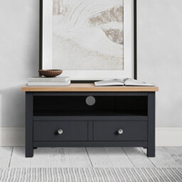 Farro Charcoal Grey 90Cm Small Tv Unit - Fully Assembled - Painted With Oak Top By Roseland Furniture - thumbnail 2