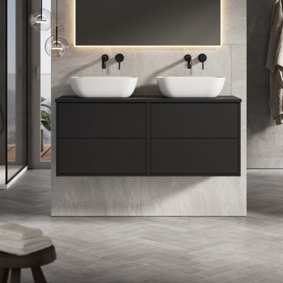 Banyetti Venti 1200mm Wall Hung Vanity Unit With Matching Worktop - Matt Black - image 1