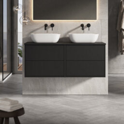 Banyetti Venti 1200mm Wall Hung Vanity Unit With Matching Worktop - Matt Black - thumbnail 1