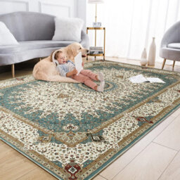 Ameha Cashmere Rugs Non Slip Large Area 160X230 Cm Living Room Rug Modern Bedroom Floor Willow Teal Carpets - thumbnail 4