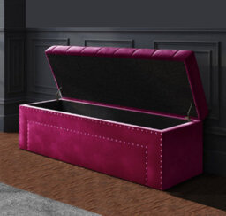 137Cm Duke Ottoman Storage Box -Upholstered Blanket Box - Red Plush Velvet Multifunctional Storage Box - thumbnail 2
