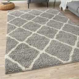 The Rugs Moroccan Shaggy Rugs And Runners Soft  High Pile Grey And Ivory Living Room Kitchen Hallway 710