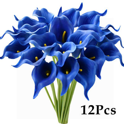Amorly 12Pcs Blue Artificial Flowers Pu Realistic Bouquet For Elegant Home Decor Centerpiece Wedding Bridal Bouquet Table Decoration - image 1