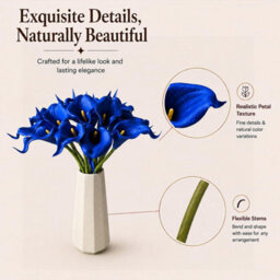 Amorly 12Pcs Blue Artificial Flowers Pu Realistic Bouquet For Elegant Home Decor Centerpiece Wedding Bridal Bouquet Table Decoration - thumbnail 4