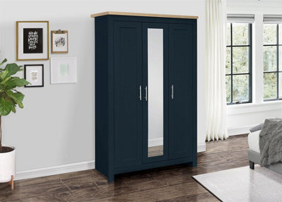 3 Door Mirror Wardrobe Navy Oak Birlea Highgate Farmhouse Shabby Chic - image 1