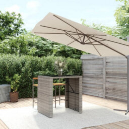 Berkfield Bar Table With Glass Top Grey 105X80X110 Cm Poly Rattan