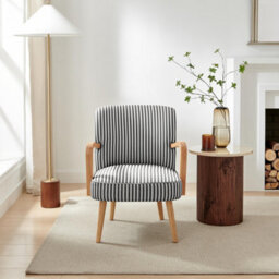 Furniturebox Uk Sylvie Accent Chair Black And Cream Stripe Oak Effect Legs - thumbnail 2