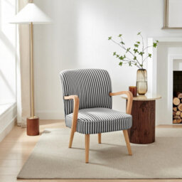 Furniturebox Uk Sylvie Accent Chair Black And Cream Stripe Oak Effect Legs