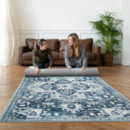 Ameha Tranquil Cashmere  Non Slip Rugs Area Rug 120X170 Cm Modern Bedroom Blue & Cream Floral Design Carpet - thumbnail 7