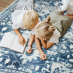 Ameha Tranquil Cashmere  Non Slip Rugs Area Rug 120X170 Cm Modern Bedroom Blue & Cream Floral Design Carpet - thumbnail 2