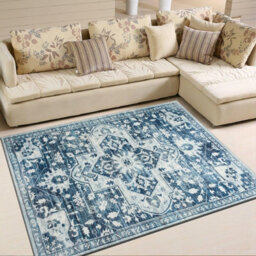 Ameha Tranquil Cashmere  Non Slip Rugs Area Rug 120X170 Cm Modern Bedroom Blue & Cream Floral Design Carpet - thumbnail 5
