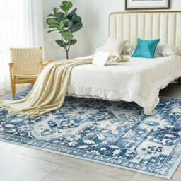 Ameha Tranquil Cashmere  Non Slip Rugs Area Rug 120X170 Cm Modern Bedroom Blue & Cream Floral Design Carpet - thumbnail 8