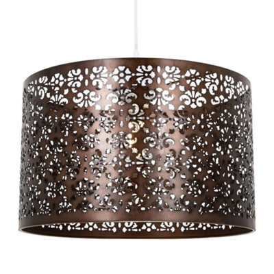 Happy Homewares Moroccan Designed Large Bronze Metal Pendant Shade With Floral Decor - image 1