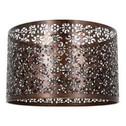 Happy Homewares Moroccan Designed Large Bronze Metal Pendant Shade With Floral Decor - thumbnail 2
