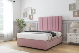 "Sloomy Kansas Pink Plush Divan Bed Base 2 Drawers Same Side With 54"" Floor Standing Headboard 4' Small Double" - thumbnail 3