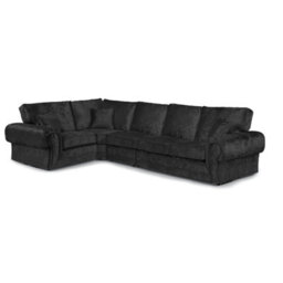 Furnishings For Less UK Chelsea Black Crushed Velvet Long 5 Seater Large Corner Sofa 1 Corner 3 Rolled Arms