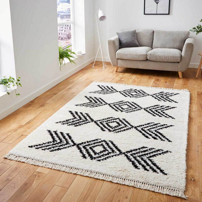 Ivory/black Geometric Rug For Living Room Dinning Room Utility Room-120Cm X 170Cm (3Ft. 11In. X 5Ft. 6In.) - image 1