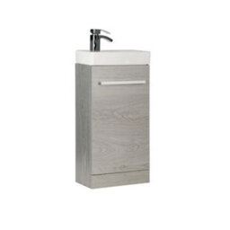 Clifton Bathroom Floor Standing Cloakroom Vanity Unit With Basin 400mm Wide - Silver Oak  - Brassware Not Included